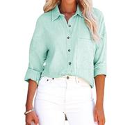 Women's Casual Long Sleeve Button Down Shirt Loose Fit Drop Shoulder Blouse Lightweight Crinkle Gauze Beach Top Khaki Spring Summer Tunic