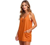 Women's Casual Loose Fit Sleeveless V-Neck Button Front Spaghetti Strap Summer Nightgown Sleepwear Dress with Pockets Light Blue Cotton Blend
