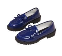 Women's Casual Patent Leather Bow Loafers, Bowknot Thick Sole Loafer for Women Comfortable Closed Toe Thick Sole (Blue,40)