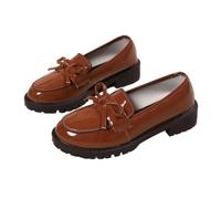 Women's Casual Patent Leather Bow Loafers, Bowknot Thick Sole Loafer for Women Comfortable Closed Toe Thick Sole (Brown,37)