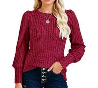 Women's Casual Ribbed Knit Sweater Top Long Sleeve Round Neck Brushed Solid Color Pullover Blouse for Fall Winter Daily Wear Comfortable Fit