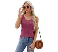 Women's Casual Sleeveless Tank Top with Front Buttons Soft Ribbed Knit Scoop Neck Summer Basic Camisole for Daily Wear Beach Vacation