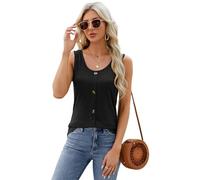 Women's Casual Sleeveless Tank Top with Front Buttons Soft Ribbed Knit Scoop Neck Summer Basic Camisole for Daily Wear Beach Vacation