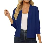 Women's Casual Three-Quarter Sleeve Cardigan Soft Loose Sweater Short Solid Color Buttonless Open Shawl Tops