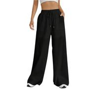 Womens Casual Trousers Wide Leg Pull On Waist Subtle Flared Hem (Black,XL)
