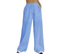 Womens Casual Trousers Wide Leg Pull On Waist Subtle Flared Hem (Blue,XXL)