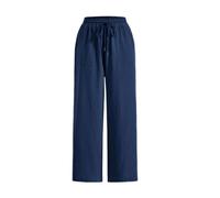 Womens Casual Trousers Wide Leg Pull On Waist Subtle Flared Hem (Navy,3XL)