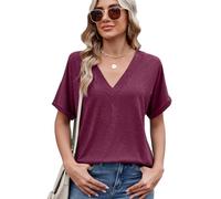 Women's Casual V Neck Short Sleeve T Shirt Loose Fit Summer Tops Solid Color Basic Tee Blouse for Spring Fall Daily Wear Lightweight Soft Fabric