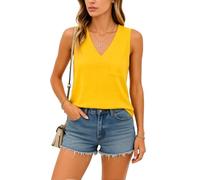 Women's Casual V Neck Sleeveless Tank Top Summer Loose Fit Solid Color Basic Tee Shirt with Pocket for Daily Wear Street Style Fashion