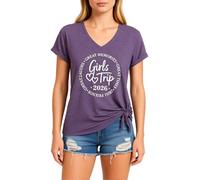 Women's Casual V Neck T-Shirt Girl's Trip 2026 Graphic Tee Soft Short Sleeve Summer Vacation Top for Best Friends Reunion Party Red