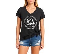 Women's Casual V Neck T-Shirt Girl's Trip 2026 Graphic Tee Soft Short Sleeve Summer Vacation Top for Best Friends Reunion Party Red