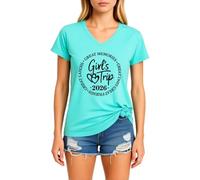 Women's Casual V Neck T-Shirt Girl's Trip 2026 Graphic Tee Soft Short Sleeve Summer Vacation Top for Best Friends Reunion Party Red