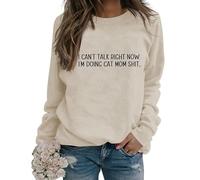 Womens Cat Mom Sweatshirt Cute Paw Graphic Long Sleeve Crewneck Pullover Tops Casual Loose Lightweight Shirts Cat Mama