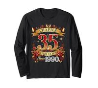 Womens Chapter 35 Fabulous EST 1990 Red Roses 35th Birthday Maglia a Manica