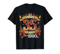 Womens Chapter 35 Fabulous EST 1990 Red Roses 35th Birthday Maglietta
