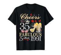 Womens Cheers To 35 Fabulous Since 1991 35th Birthday Queen Maglietta