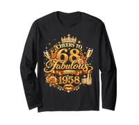 Womens Cheers to 68 Years Old EST 1958 68th Birthday Queen Maglia a Manica