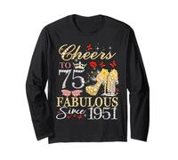 Womens Cheers To 75 Fabulous Since 1951 75th Birthday Queen Maglia a Manica