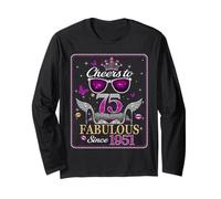 Womens Cheers to 75 Years Old EST 1990 75th Birthday Queen Maglia a Manica