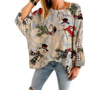 Women's Christmas Crochet Knit Sweater Loose Batwing Sleeve Pullover