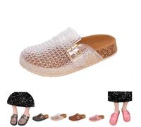 Women's Clear Jelly Mules Clog,Closed Round Toe Mesh Hollow Sandals with Adjustable Buckle,Summer Beach Non-Slip Sandals