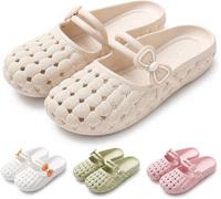 Women's Closed-Toe Breathable Mules, Soft Clog Shoes, Summer Bow Slip-On Slippers (Beige,5.5)