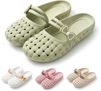 Women's Closed-Toe Breathable Mules, Soft Clog Shoes, Summer Bow Slip-On Slippers (Green,7)