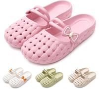 Women's Closed-Toe Breathable Mules, Soft Clog Shoes, Summer Bow Slip-On Slippers (Pink,5)