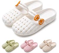 Women's Closed-Toe Breathable Mules, Soft Clog Shoes, Summer Bow Slip-On Slippers (White,7)