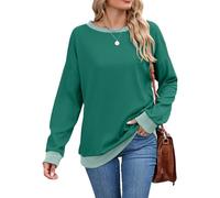Women's Color Block Crewneck Sweatshirt Long Sleeve Loose Fit Pullover Top Casual Ribbed Cuff Hem Fall Winter Soft Comfortable Basic Shirt