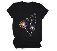 Women's Colorful Paw Print Dandelion T-Shirt Olive Green Short Sleeve Cute Animal Lover Tee Summer Casual Top for Dog Mom Cat Lady Plus Size Soft Cotton