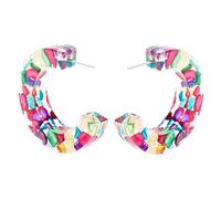 Women's Colorful Resin Dangle Earrings C Shaped Color Stone Earrings Acetate Hoop Earrings