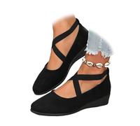 Women's Comfortable Arch Support Wedge Slip-On Shoes, Lightweight Non-Slip Shoes Low Heel Wedge Casual Work Ballerina Court Loafers, Black Elastic, 39 EU