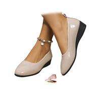 Women's Comfortable Arch Support Wedge Slip-On Shoes, Lightweight Non-Slip Shoes Low Heel Wedge Casual Work Ballerina Court Loafers, Texture beige, 38 EU