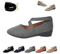 Women's Comfy Elastic Crisscross Strap Wedge Slip-On Shoes, Closed Toe Wedges Ankle Strap Flats,Elegant Suede Ballet Pumps (Gray,42)