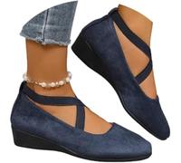 Women's Comfy Elastic Crisscross Strap Wedge Slip-On Shoes, Elegant Suede Comfy Slip-On, Pointed Toe Ballet Comfys Strap Ballerina Wedges Shoes (Blue,37)