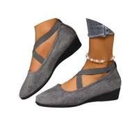 Women's Comfy Elastic Crisscross Strap Wedge Slip-On Shoes, Womens Round Toe Ballet Wedge Dress Shoe Elegant Suede Comfy Strap Ballerina Wedge Heel Footwear (Grey,39)