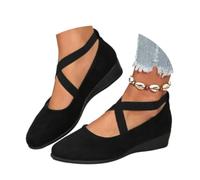 Women's Comfy Elastic Crisscross Strap Wedge Slip-On Shoes, Womens Round Toe Ballet Wedge Dress Shoe Elegant Suede Comfy Strap Ballerina Wedge Heel Footwear (Black,41)