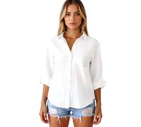 Women's Cotton Linen Button Down Shirt Long Sleeve Casual Loose Fit Blouse with Pocket Spring Summer Fall Lightweight Breathable Top Black