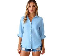 Women's Cotton Linen Button Down Shirt Long Sleeve Casual Loose Fit Blouse with Pocket Spring Summer Fall Lightweight Breathable Top Black