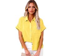 Women's Cotton Linen Button Down Shirt Summer Short Sleeve Collared Blouse Spring Fashion Loose Vacation Travel Tops