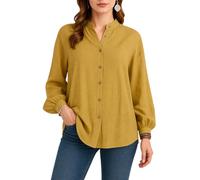 Women's Cotton Linen Long Sleeve Button Down Shirt Stand Collar Loose Fit Casual Boho Blouse Lightweight Breathable Summer Fall Tunic Top