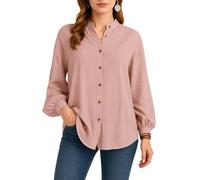 Women's Cotton Linen Long Sleeve Button Down Shirt Stand Collar Loose Fit Casual Boho Blouse Lightweight Breathable Summer Fall Tunic Top