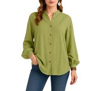 Women's Cotton Linen Long Sleeve Button Down Shirt Stand Collar Loose Fit Casual Boho Blouse Lightweight Breathable Summer Fall Tunic Top