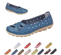 Womens Cowhide Leather Slip On Moccasins Shoes Flat Slipper Comfortable Leather Loafers Breathable Lightweight Round Toe Nurse Loafer Driving Walking Flat Work Shoes (Light Blue,38)