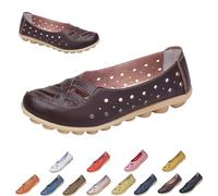 Womens Cowhide Leather Slip On Moccasins Shoes Flat Slipper Comfortable Leather Loafers Breathable Lightweight Round Toe Nurse Loafer Driving Walking Flat Work Shoes (Coffee,42)