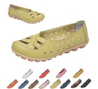 Womens Cowhide Leather Slip On Moccasins Shoes Flat Slipper Comfortable Leather Loafers Breathable Lightweight Round Toe Nurse Loafer Driving Walking Flat Work Shoes (Green,38)
