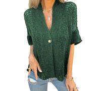 Women's Crochet Cardigan Short Sleeve V Neck Button Down Open Front Crochet Knit Cropped Lightweight Hollow out Short Sleeve Button Down (Green,XXL)