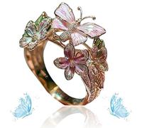 Women's Cute Enamel Fashion Shiny Flower Butterflys Open Pink Ring (B-Rose Gold)