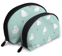 Womens Cute Kitty Seamless Pattern White Cats On Travel Cosmetic Bags Waterproof 2PC Makeup Clutch Pouch Cosmetici e articoli da toeletta Organizer Bag Portable Travel Beauty Case Girls